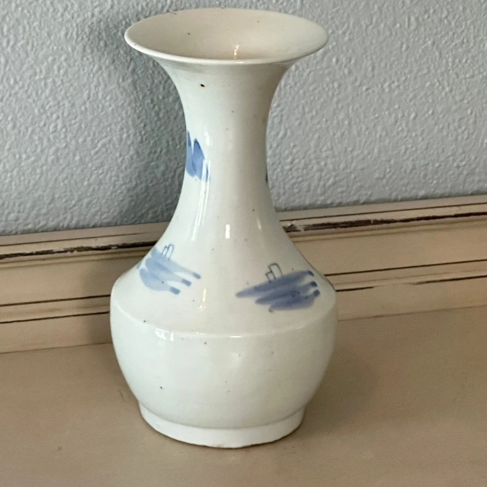 Antique Japanese Sometsuke Blue White Porcelain Landscape Vase 19th Century